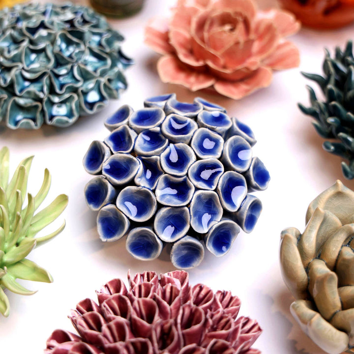 Ceramic Flower &amp; Faux Succulent Collection 12: Medium Light Blue