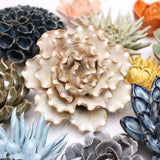 Ceramic Faux Flowers Succulents For Tabletop Or Wall Hangin: Peony Orange