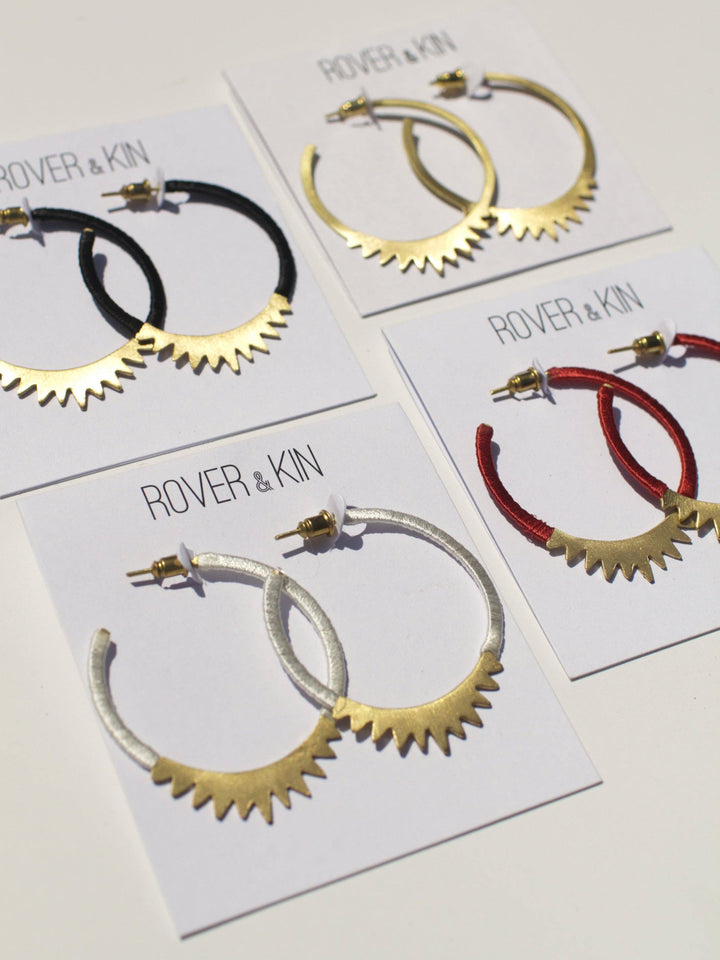 Spiked Brass Hoops - White Thread
