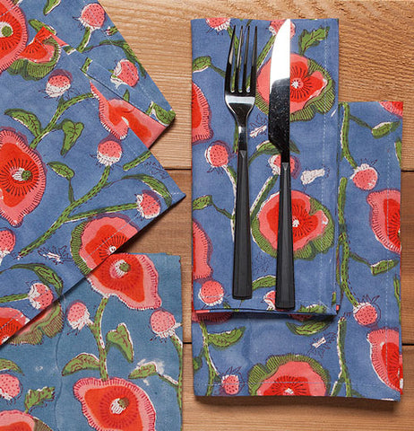 Block Print Napkins "Poppy" (Set of 4)