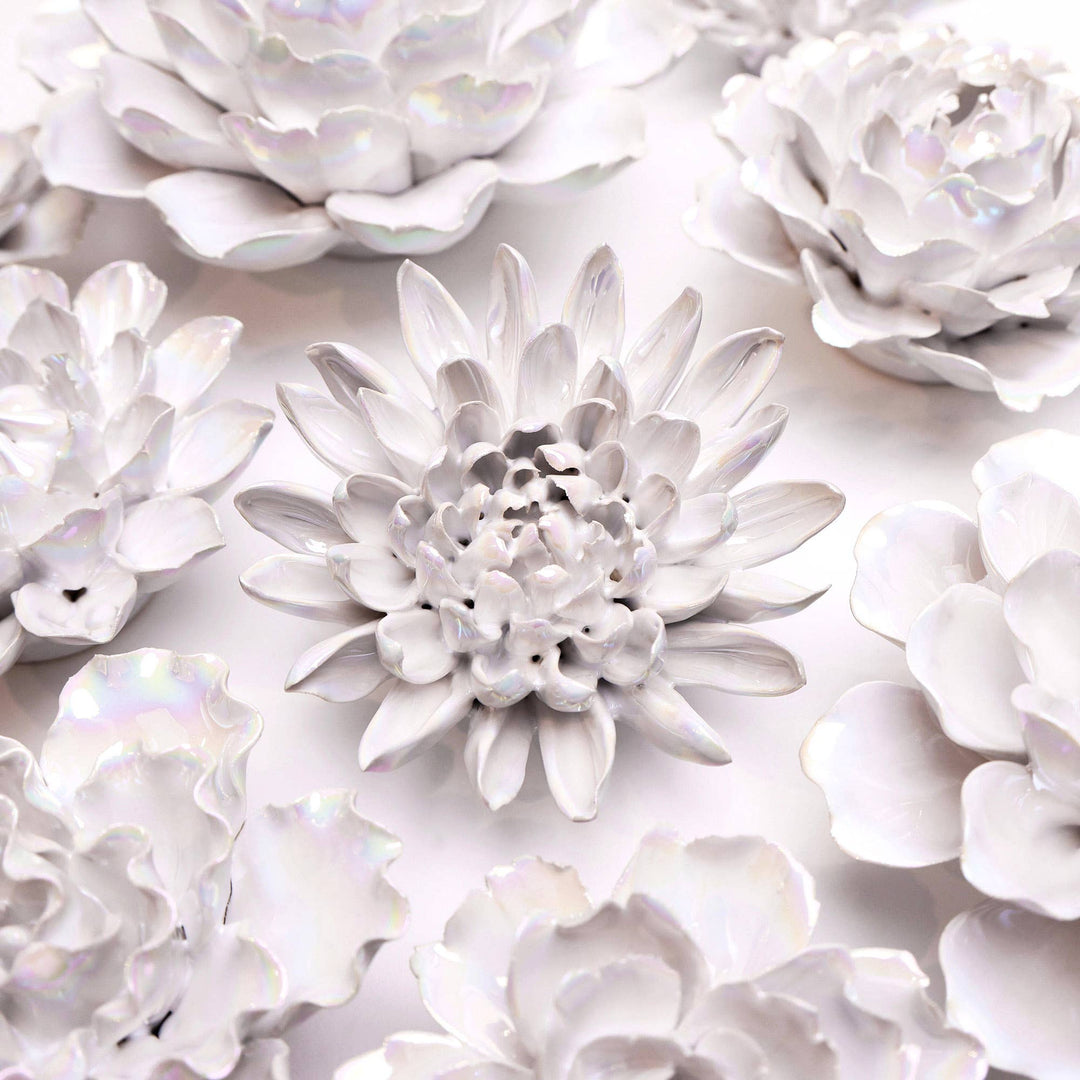 White Ceramic Flower Hanging: Pearl Zinnia