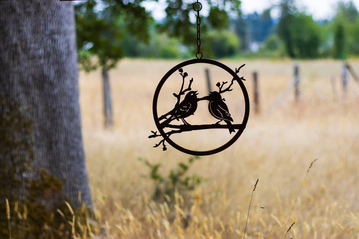 Lovebirds Branch Ring -Metal Silhouette Garden Yard Home Art