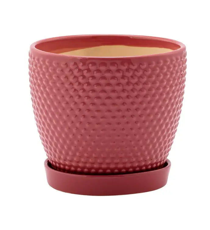 4.5" Pink Hobnail Planter Pot with Saucer
