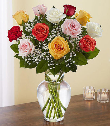 Rose Elegance Premium Long Stem Roses - Assorted Colors - 12 Stems