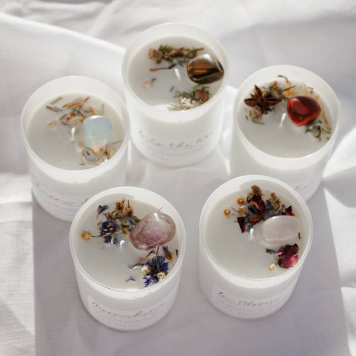 Botanical Crystal Candle Infused With Charged Gemstone: MOONSHINE