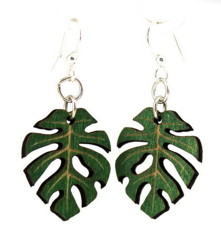 Split Leaf Philodendron Leaf Blossoms Earrings: Kelly Green