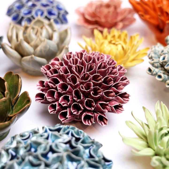 Ceramic Flower &amp; Faux Succulent Collection 12: Medium Teal
