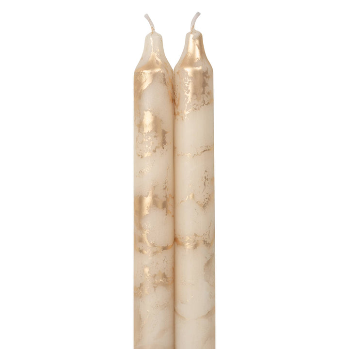 12" Decorative Taper Candles 2pk: Lemon Zest w/ Gold