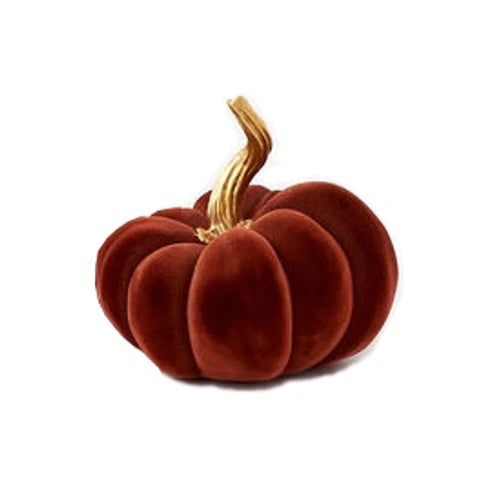 HALLOWEEN - Flocked Pumpkin w/ Gold Stem