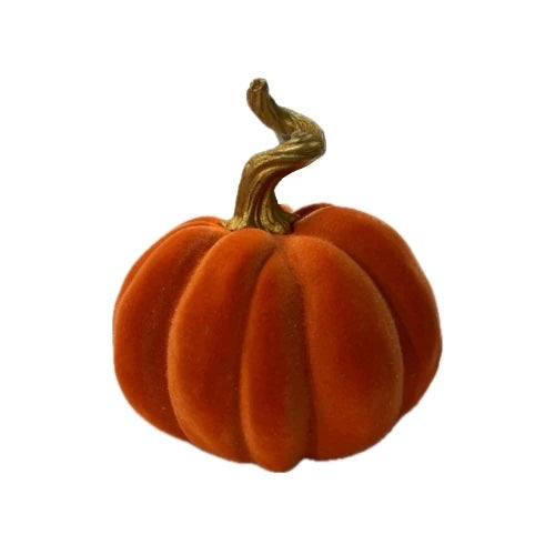 HALLOWEEN - Flocked Pumpkin w/ Gold Stem