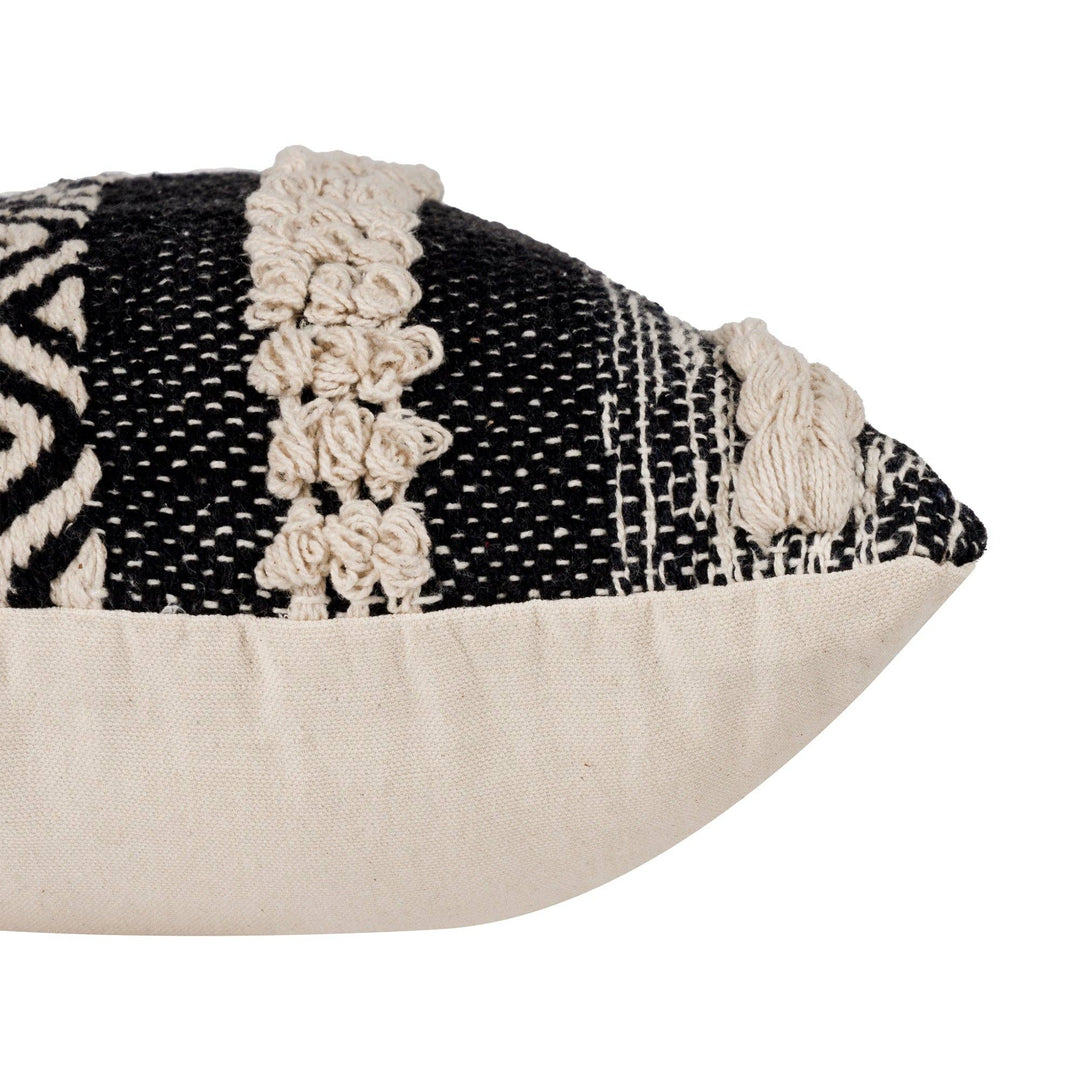 Boho Handloom Textured Throw Pillow, Black and Natural