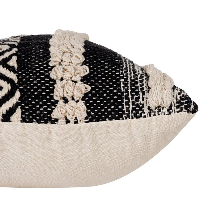 Boho Handloom Textured Throw Pillow, Black and Natural