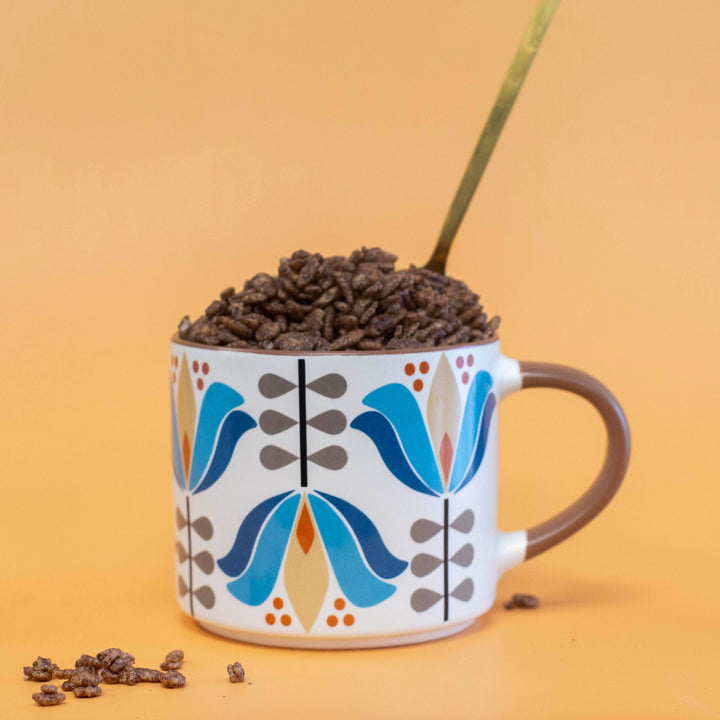 Blue Lotus Flower Mid Century Stackable Matte Coffee Mug