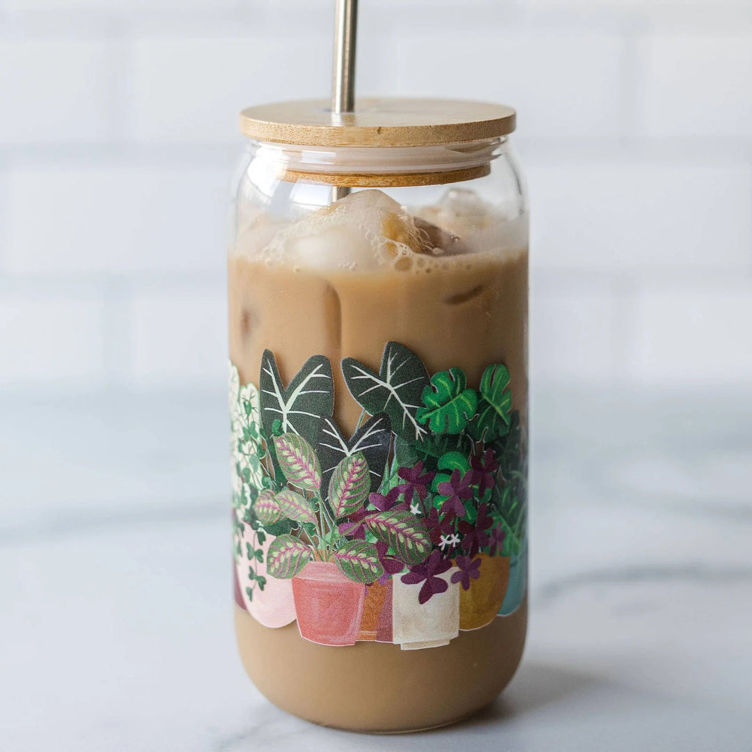 Houseplants Glass and Bamboo Coffee Tumbler
