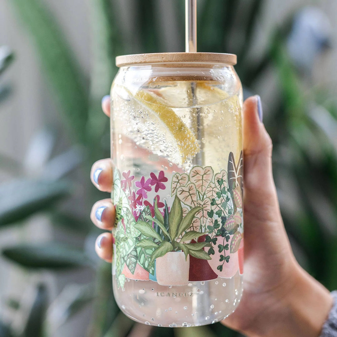 Houseplants Glass and Bamboo Coffee Tumbler