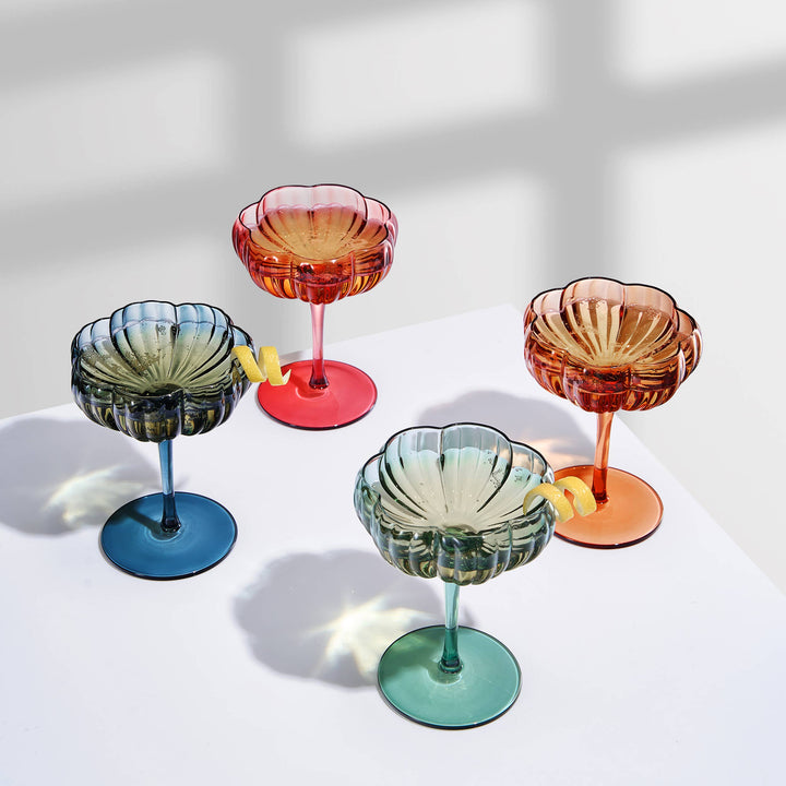 Flower Coupe Cocktail Colored Glass