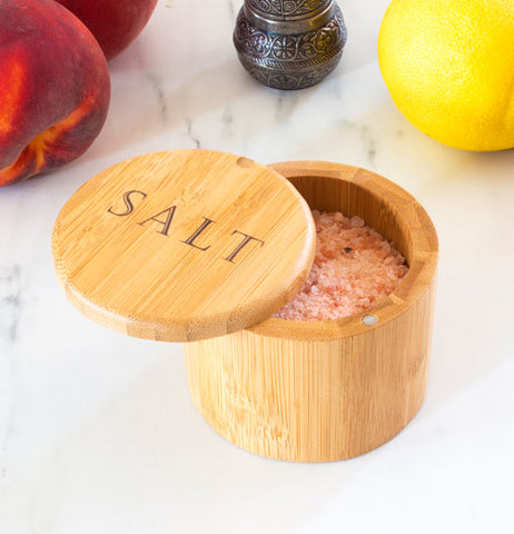 Salt Box with Engraved Magnetic Swivel Lid