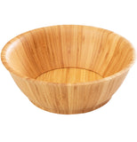 A light brown flared wooden salad bowl.