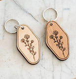 Floral Wood Keychain: Maple (lighter wood)