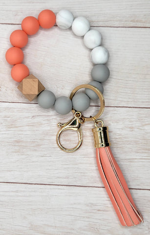 #22 Coral / Grey / White Silicone Wristlet