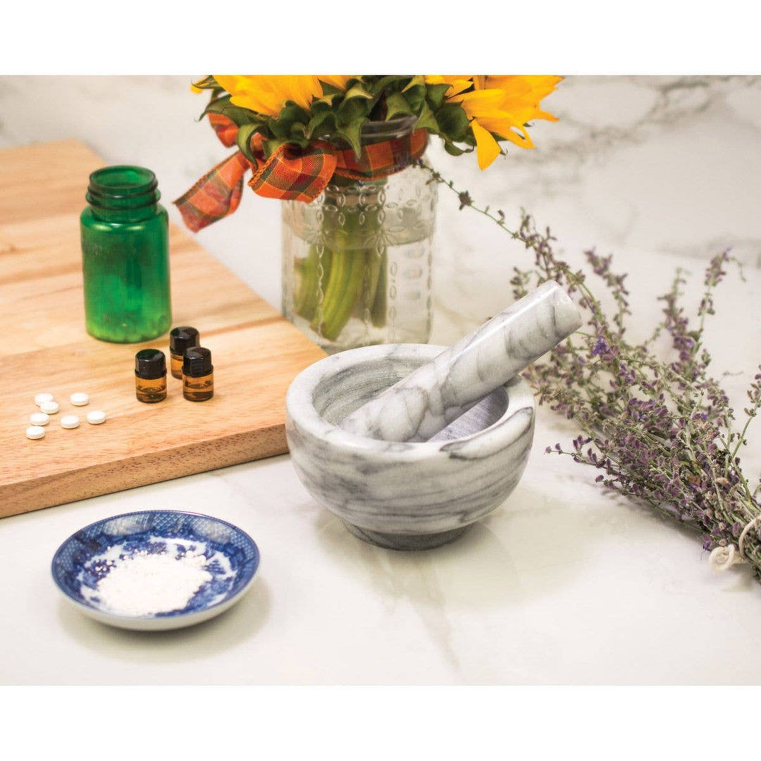 HIC Kitchen Marble Mortar And Pestle, 4in