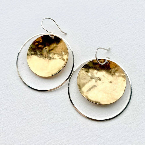 Handmade Halo'd Eclipse Earrings: Small / Gold Hoop + Silver Circle