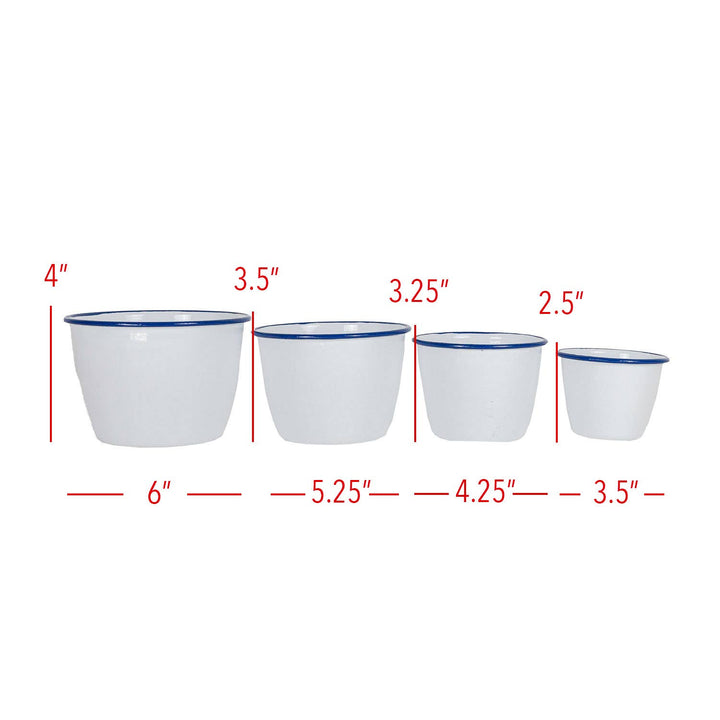 Enamelware Cache Pot, White with Cobalt Rim