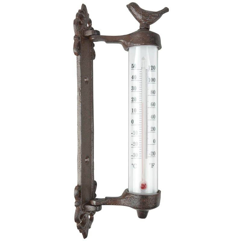 Bird Wall Thermometer, Cast Iron, Antique Brown