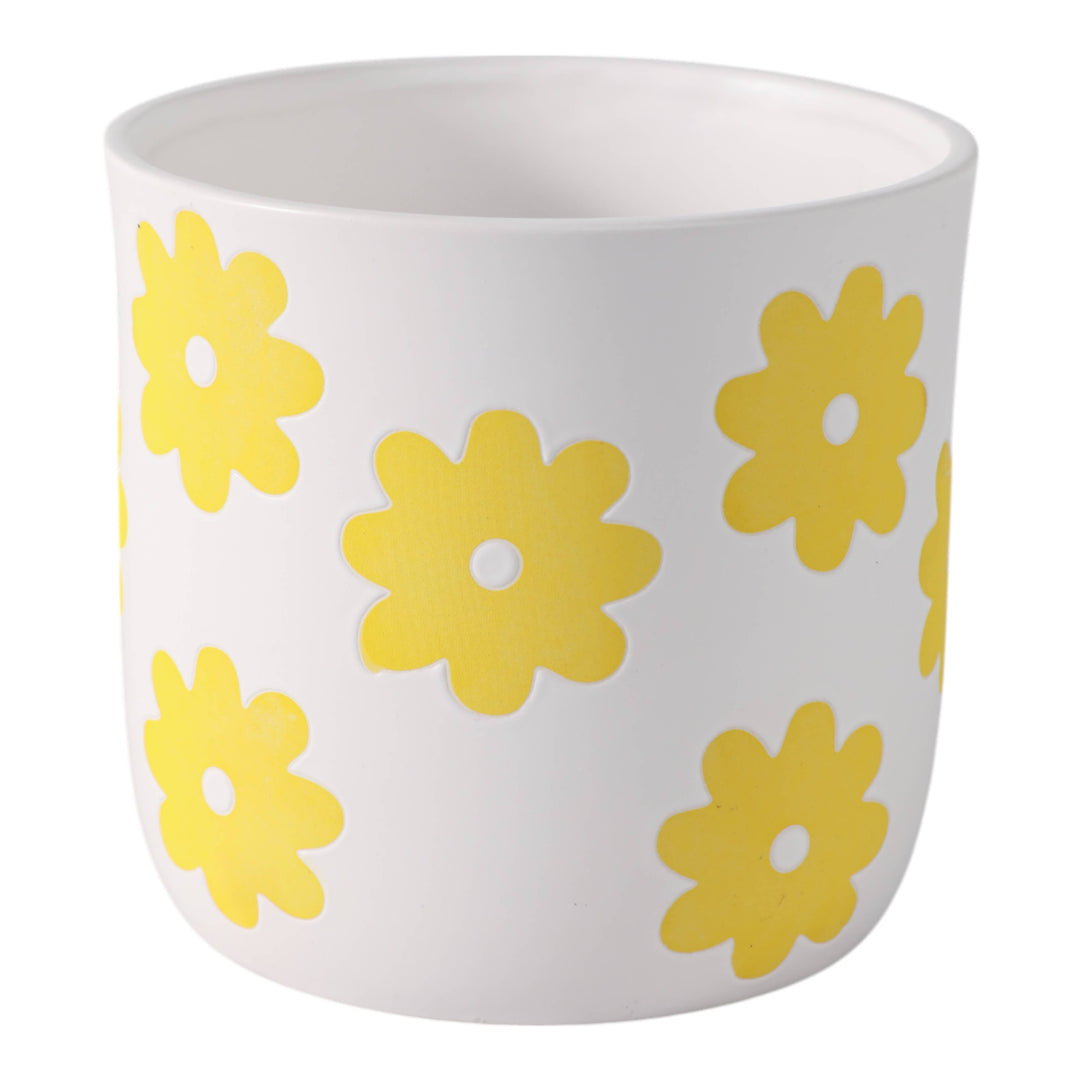 Ceramic Raised Flower Power Planter - White, 6 in.