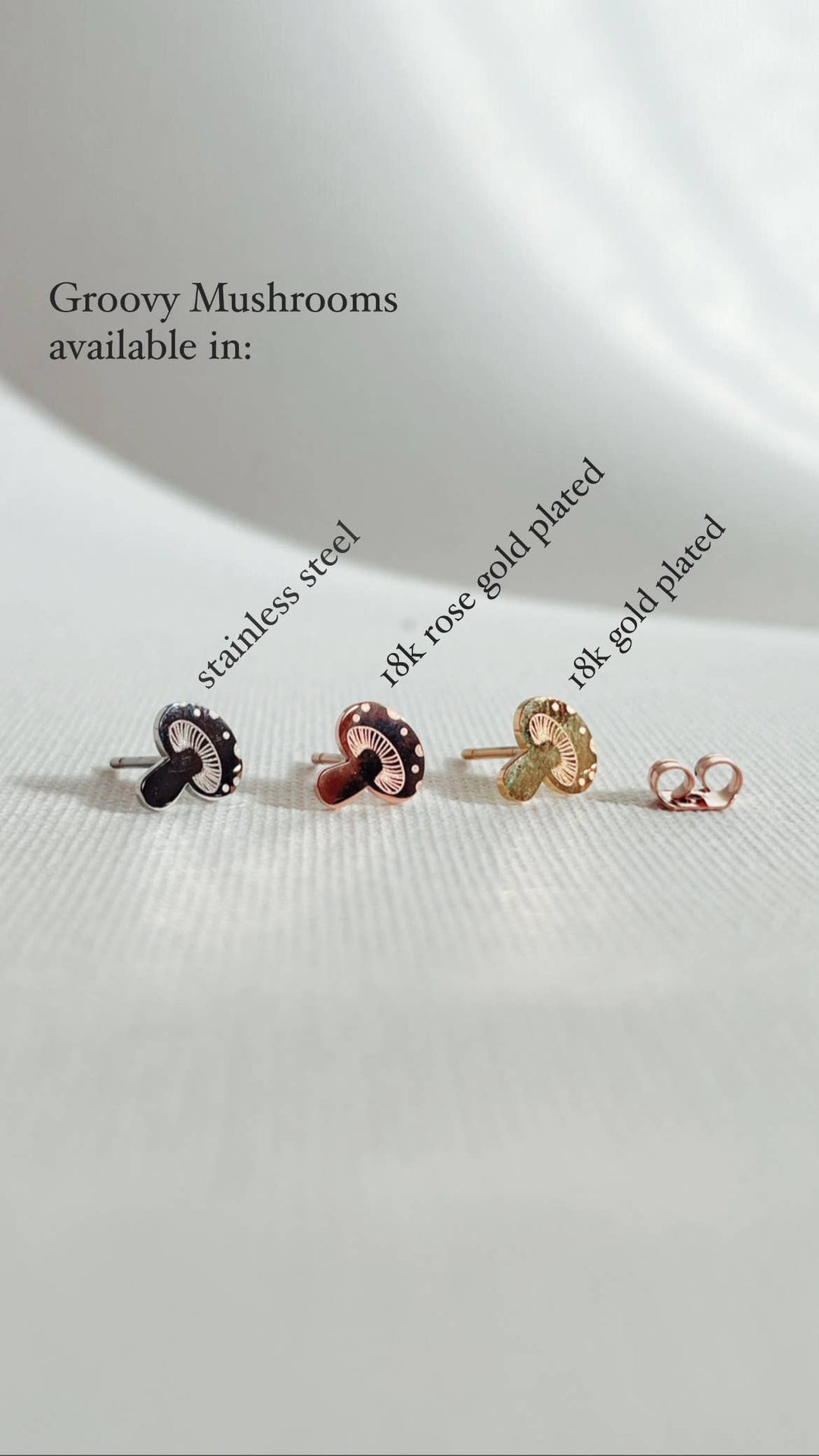 Groovy Mushrooms Earring Studs: 18k Rose Gold Plated
