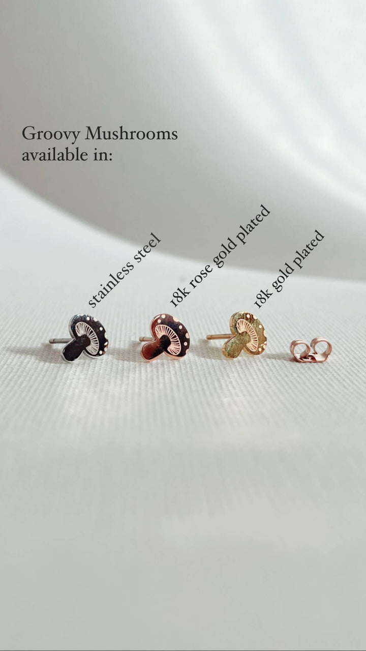 Groovy Mushrooms Earring Studs: 18k Rose Gold Plated