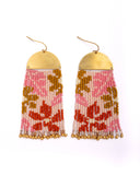 Beaded Handwoven Tropical Fringe Earrings (Pink/Mustard)