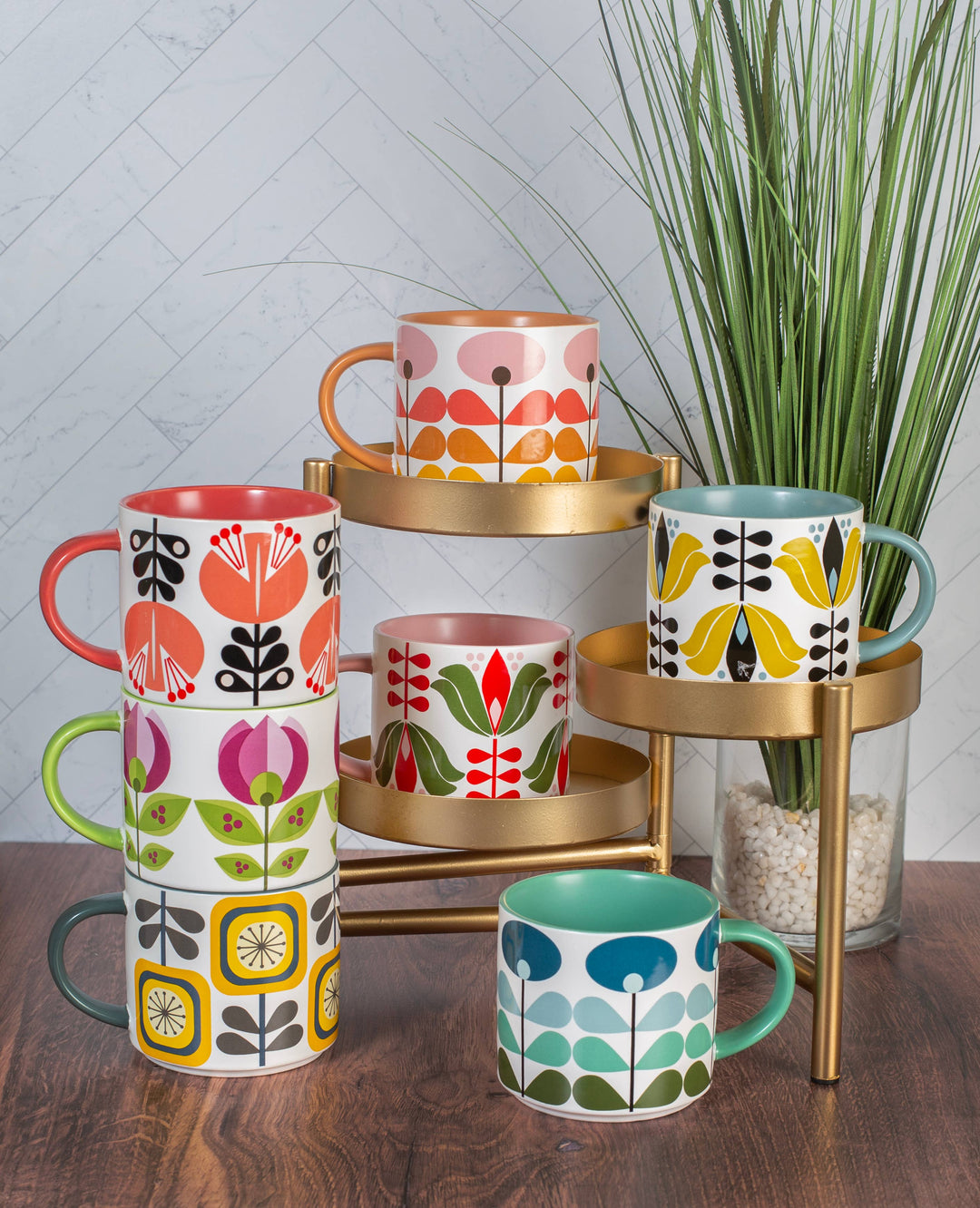 Tulip Flower Mid Century Modern Stackable Matte Coffee Mug