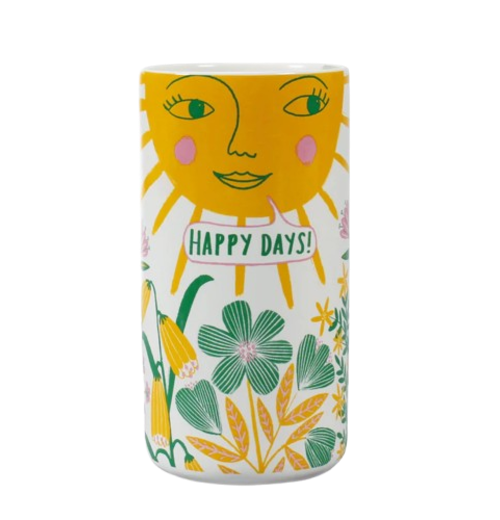 Ceramic Vase Floral Pattern Sun Design Happy Days