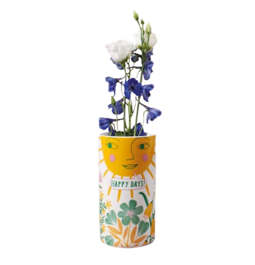Ceramic Vase Floral Pattern Sun Design Happy Days
