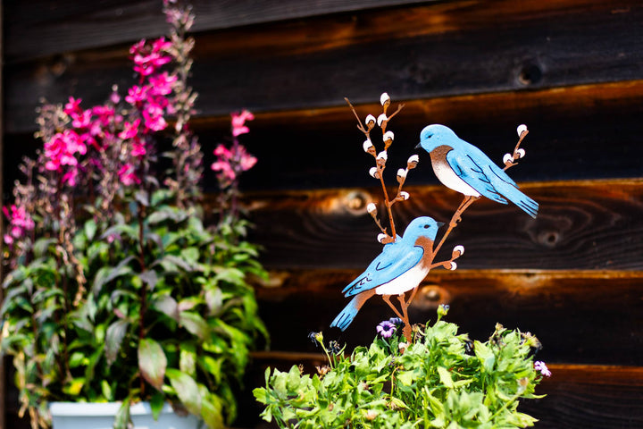 Bluebirds on Pussy Willow -Metal Silhouette Garden Yard Art