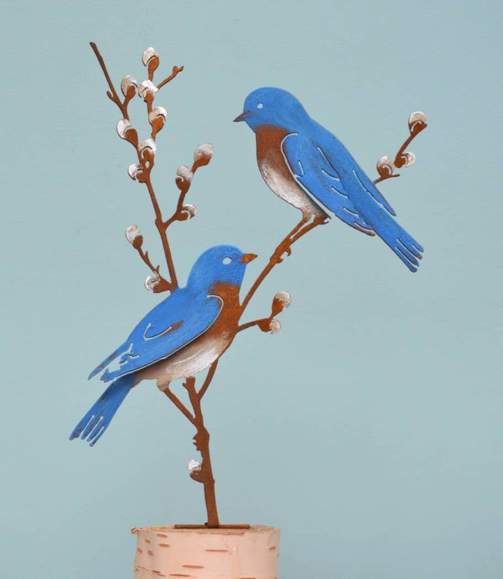 Bluebirds on Pussy Willow Tab -Painted