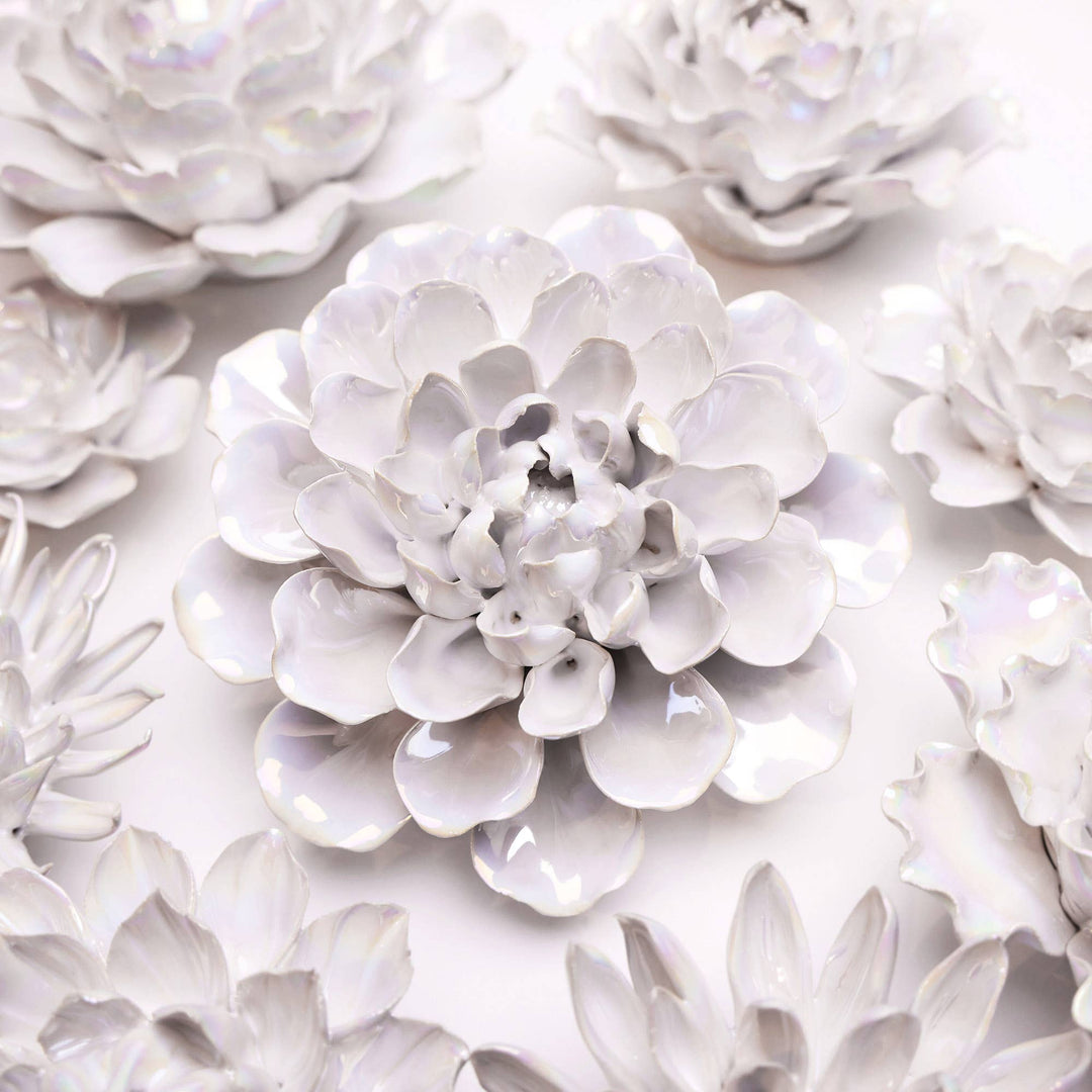 White Ceramic Flower Hanging: Pearl Zinnia