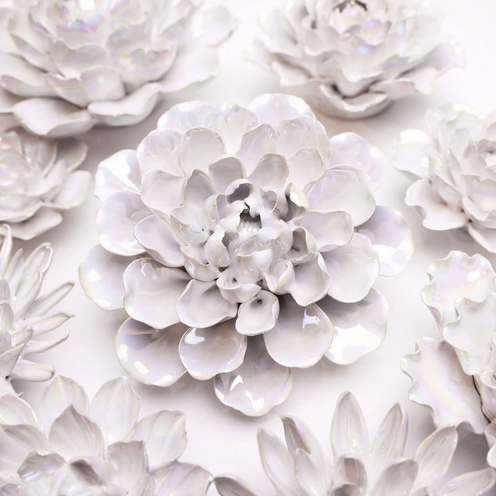 White Ceramic Flower Hanging: Pearl Zinnia