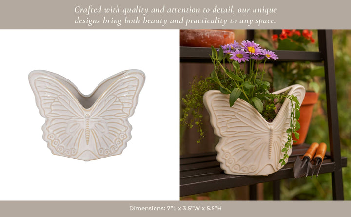 Planter - Ivory Ceramic Butterfly, 7 in.