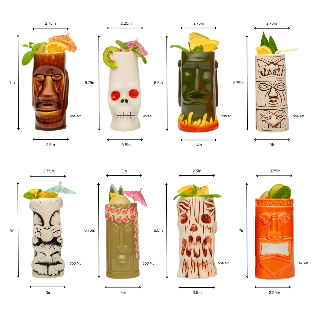 Hard-Carved and Hand-Painted Tiki Mugs - Assorted (1pc)