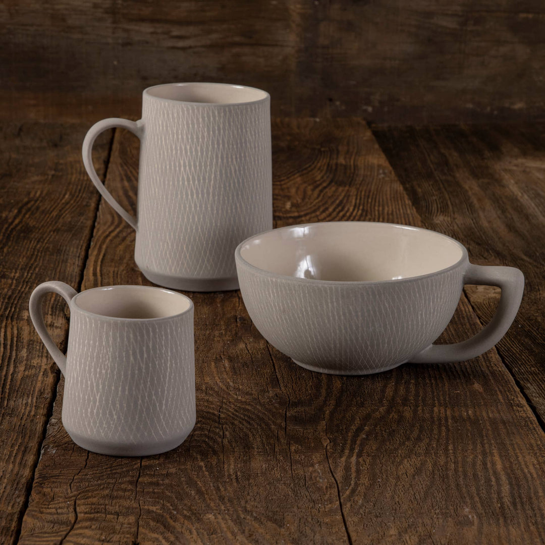 Crosshatch Stoneware Latte Mug, Sterling