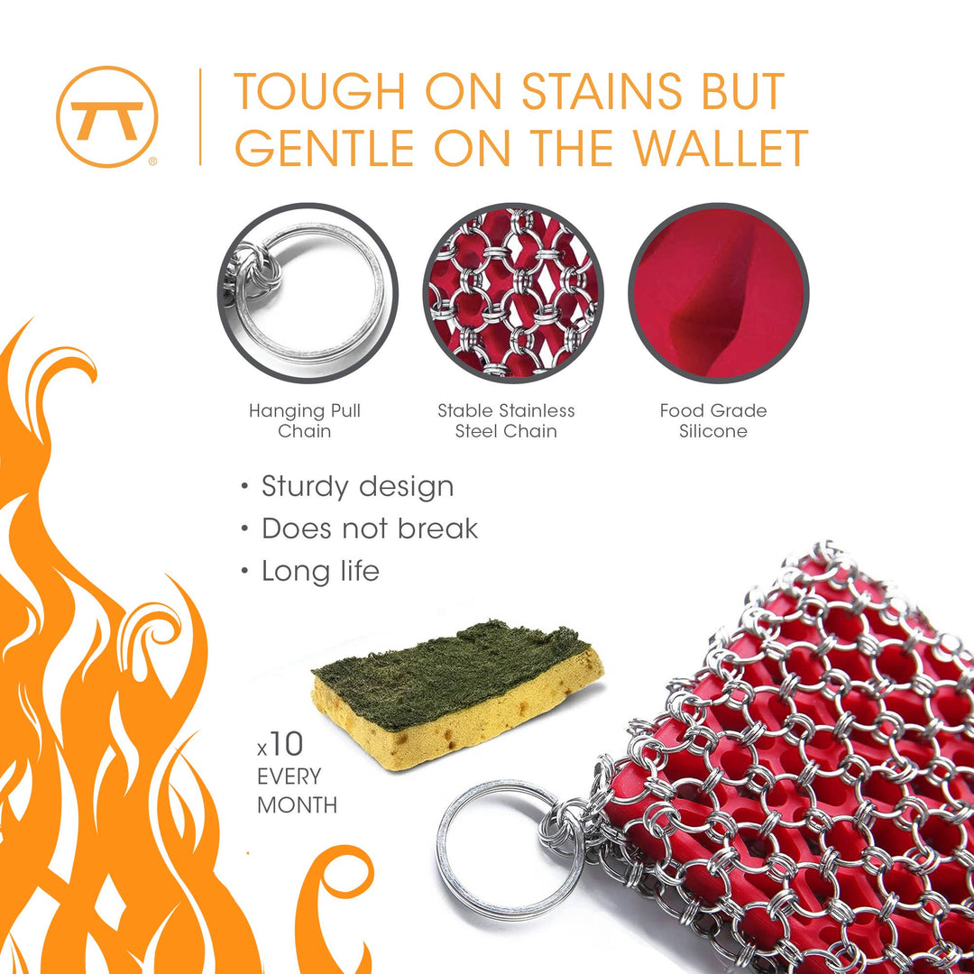 Outset Chain Mail Cast Iron Scrubber Pad, 4.5" x 3.5"