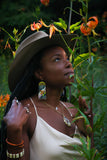Beaded Handwoven Moonlit Moth Fringe Earrings (Forest)