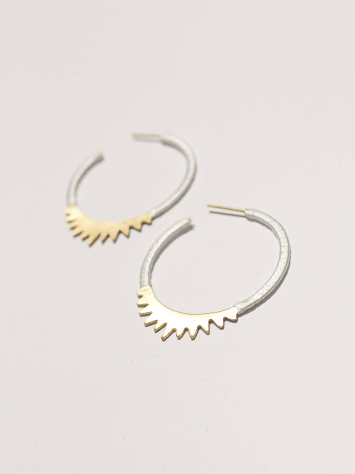 Spiked Brass Hoops - White Thread