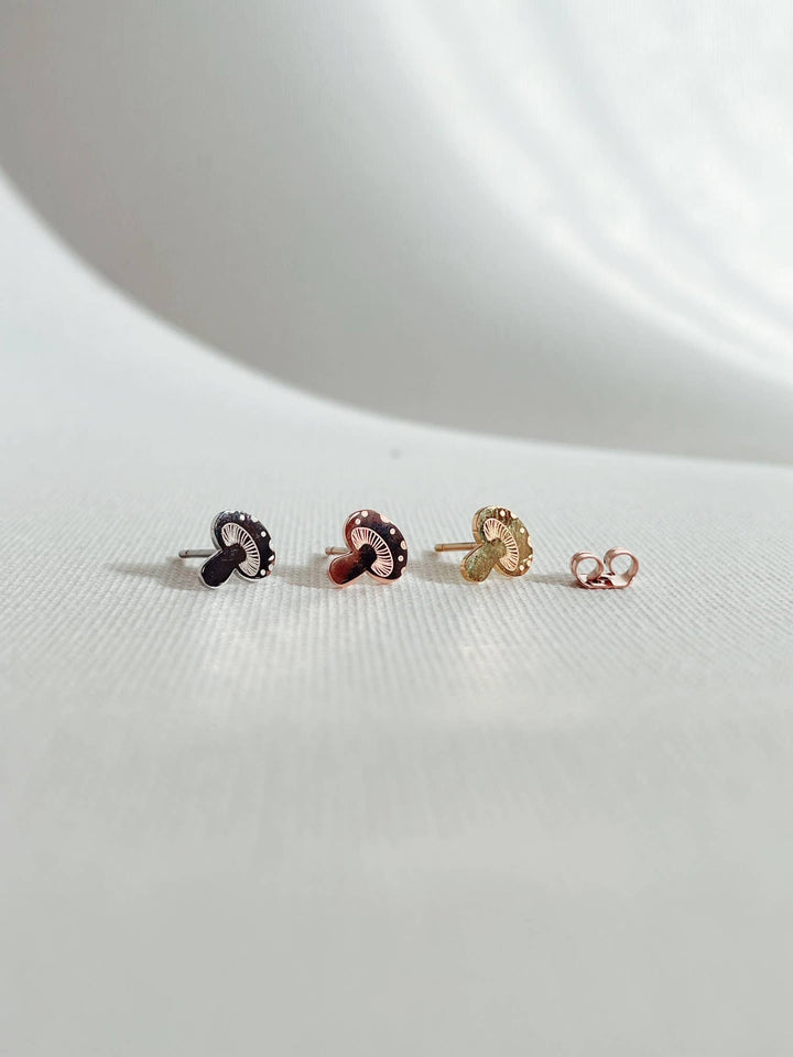 Groovy Mushrooms Earring Studs: 18k Rose Gold Plated