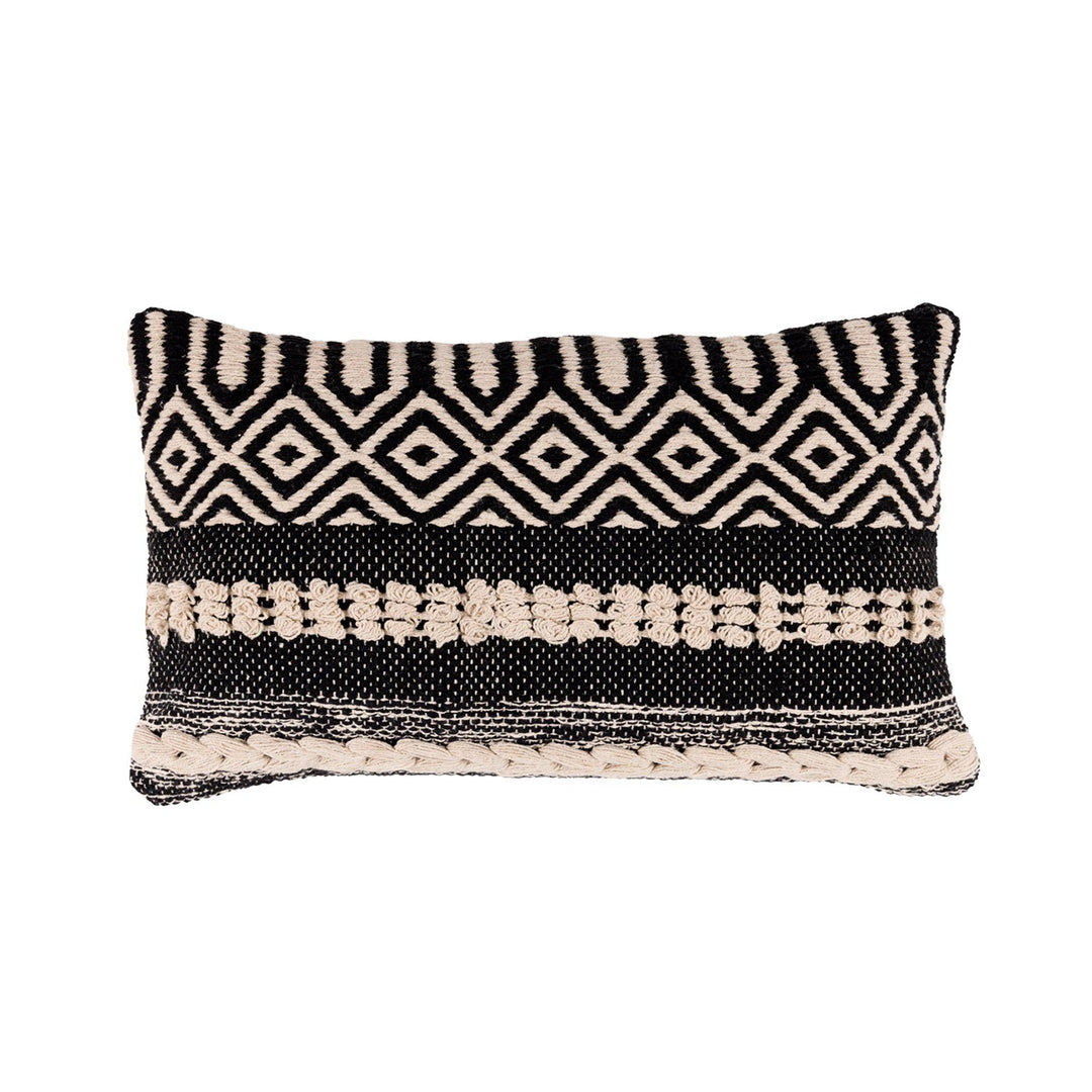Boho Handloom Textured Throw Pillow, Black and Natural