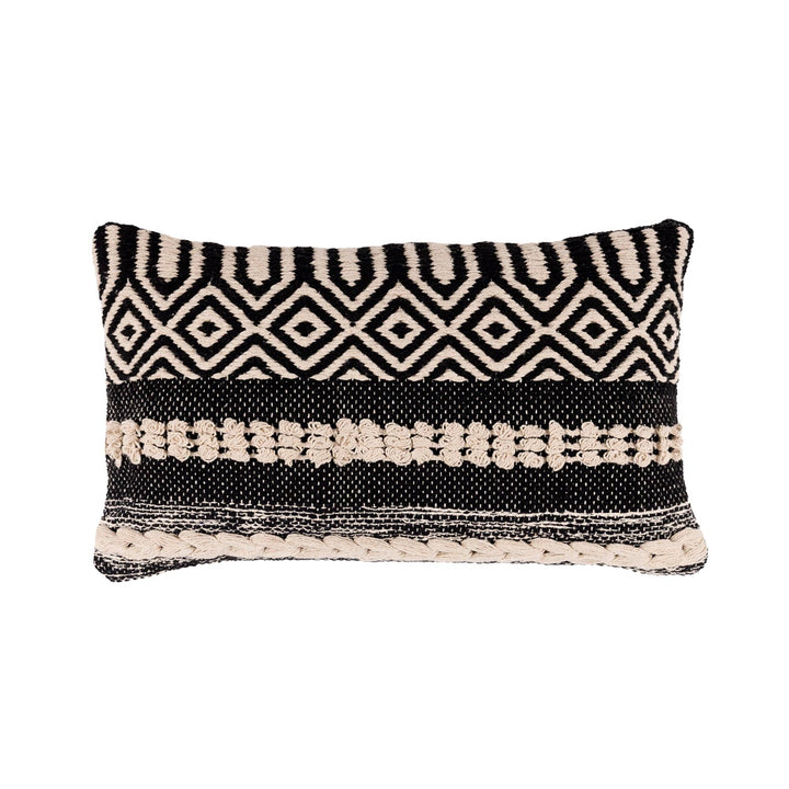 Boho Handloom Textured Throw Pillow, Black and Natural