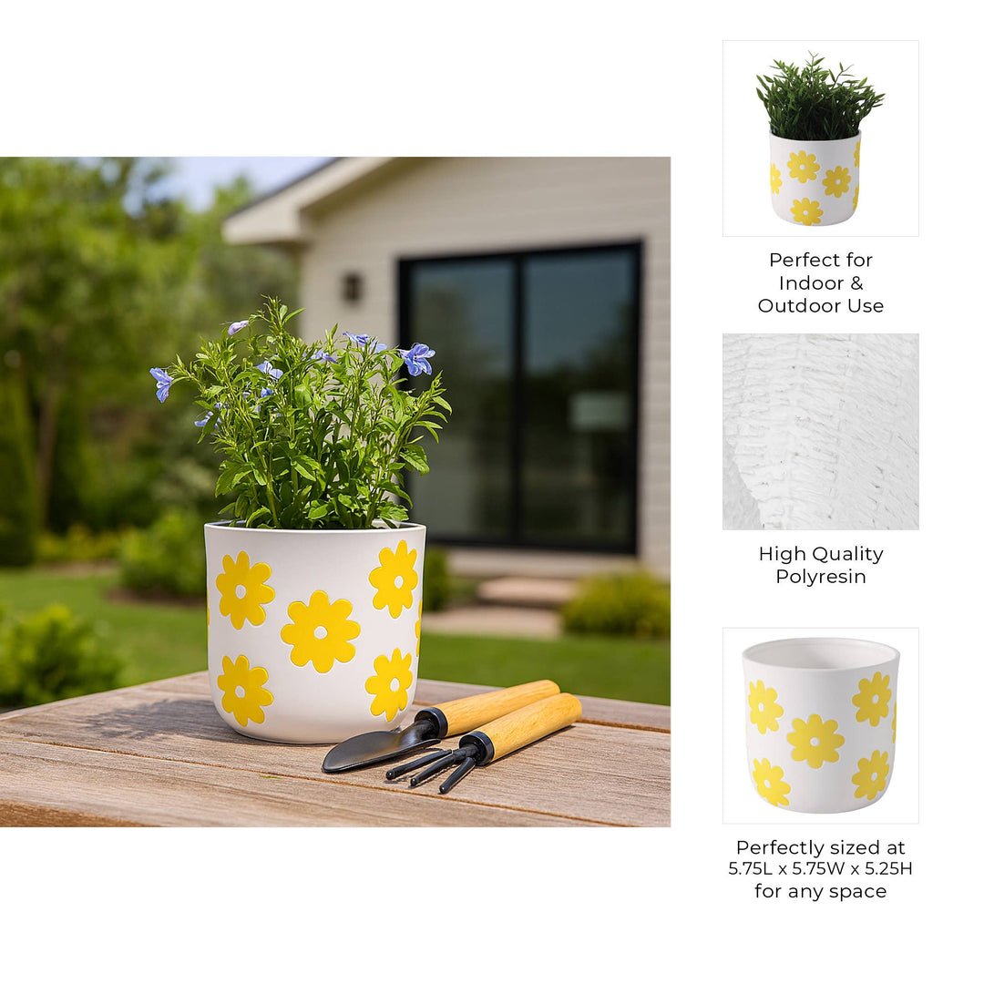 Ceramic Raised Flower Power Planter - White, 6 in.