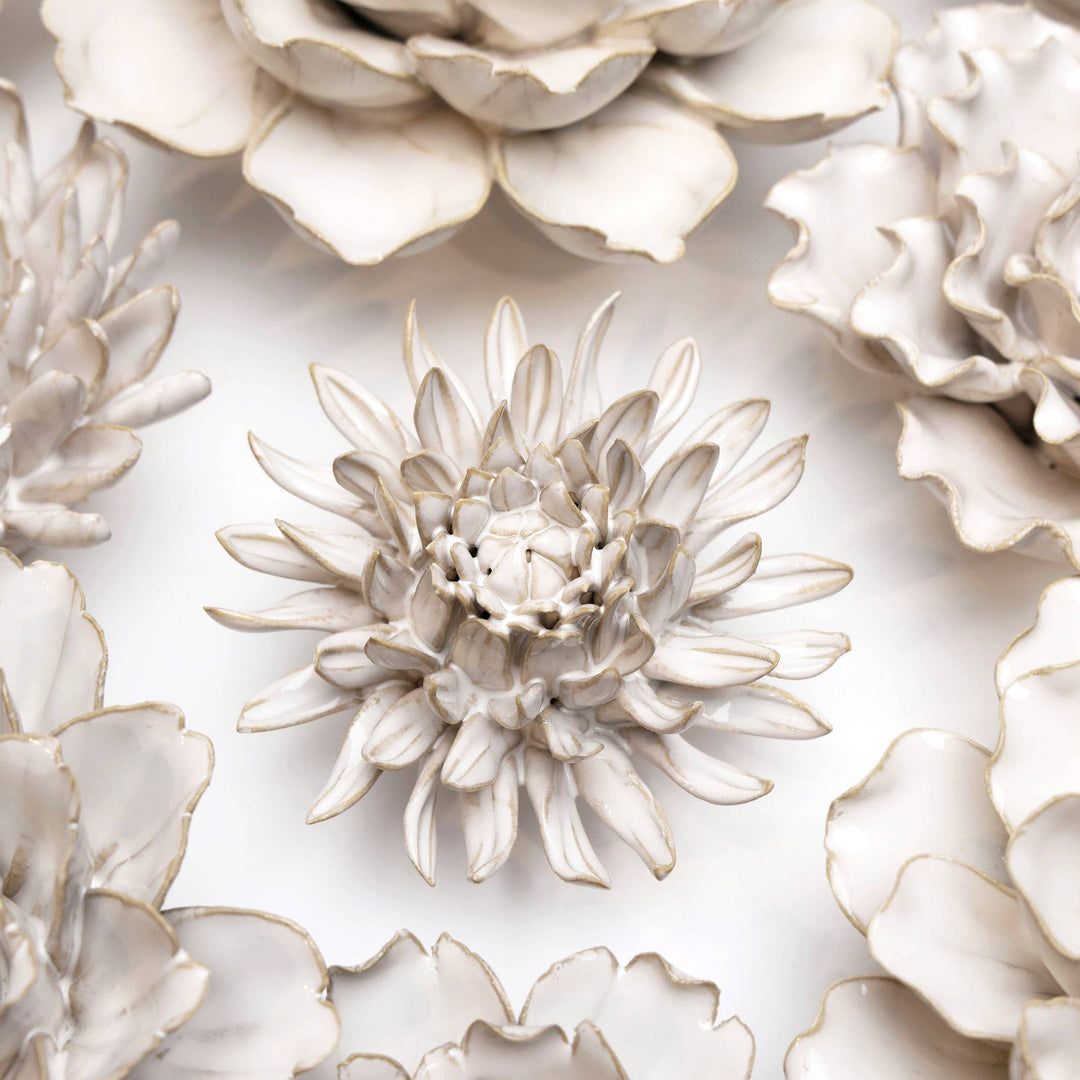 White Ceramic Flower Hanging: Pearl Zinnia